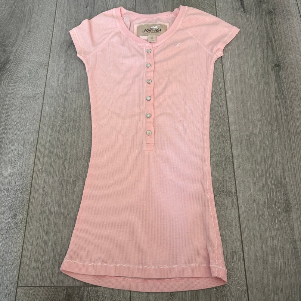 Hollister Pink Ribbed Henley Vneck Longline Top Womens Size XS Y2K Bella Swan